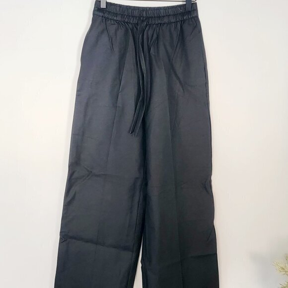 NWT Zara Waxed Effect Coated Wide Leg Pull On Elastic Waist Women's Pants XS - Picture 3 of 11